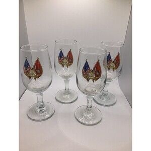 Rare Set Of 4 United States Marine Corps Semper Fidelis Wine Glasses